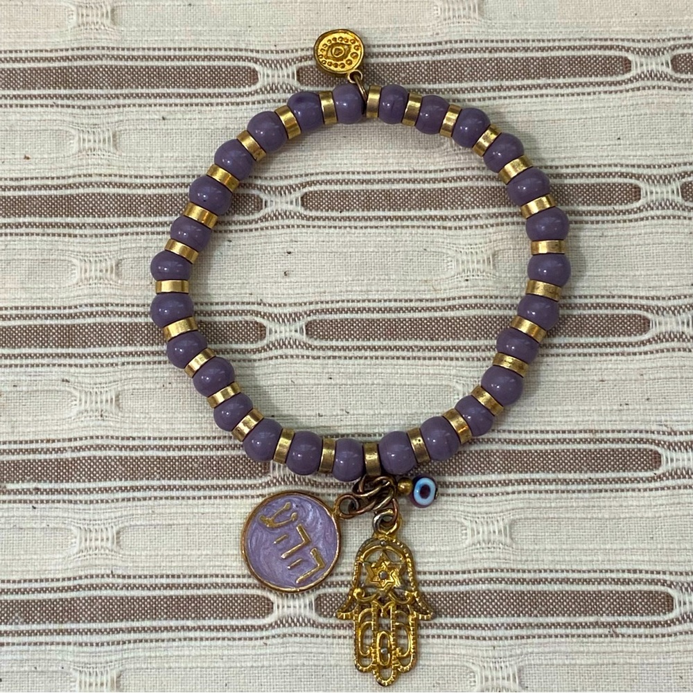 Blee Inara Purple and Gold Hamsa Elastic Bracelet One Size NWOT